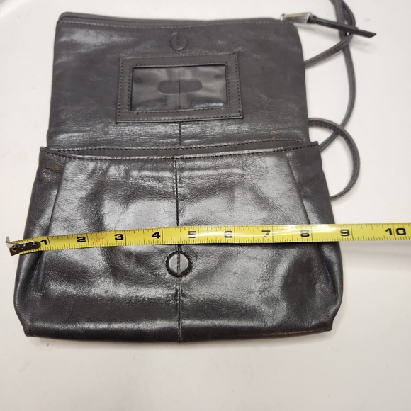 hobo grey leather distressed crossbody purse bag small compact minimalist - Picture 8 of 13